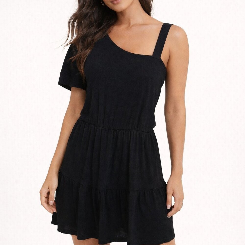 Loveapella Black Asymmetrical Mini Dress – One Shoulder Sleeve